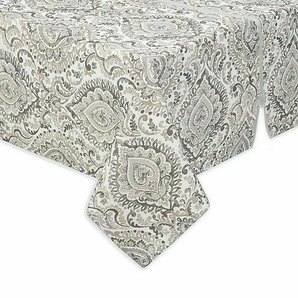 Liberty Gray Paisley Zipper Umbrella Hole Cloth Tablecloth Patio Outdoor 60x84